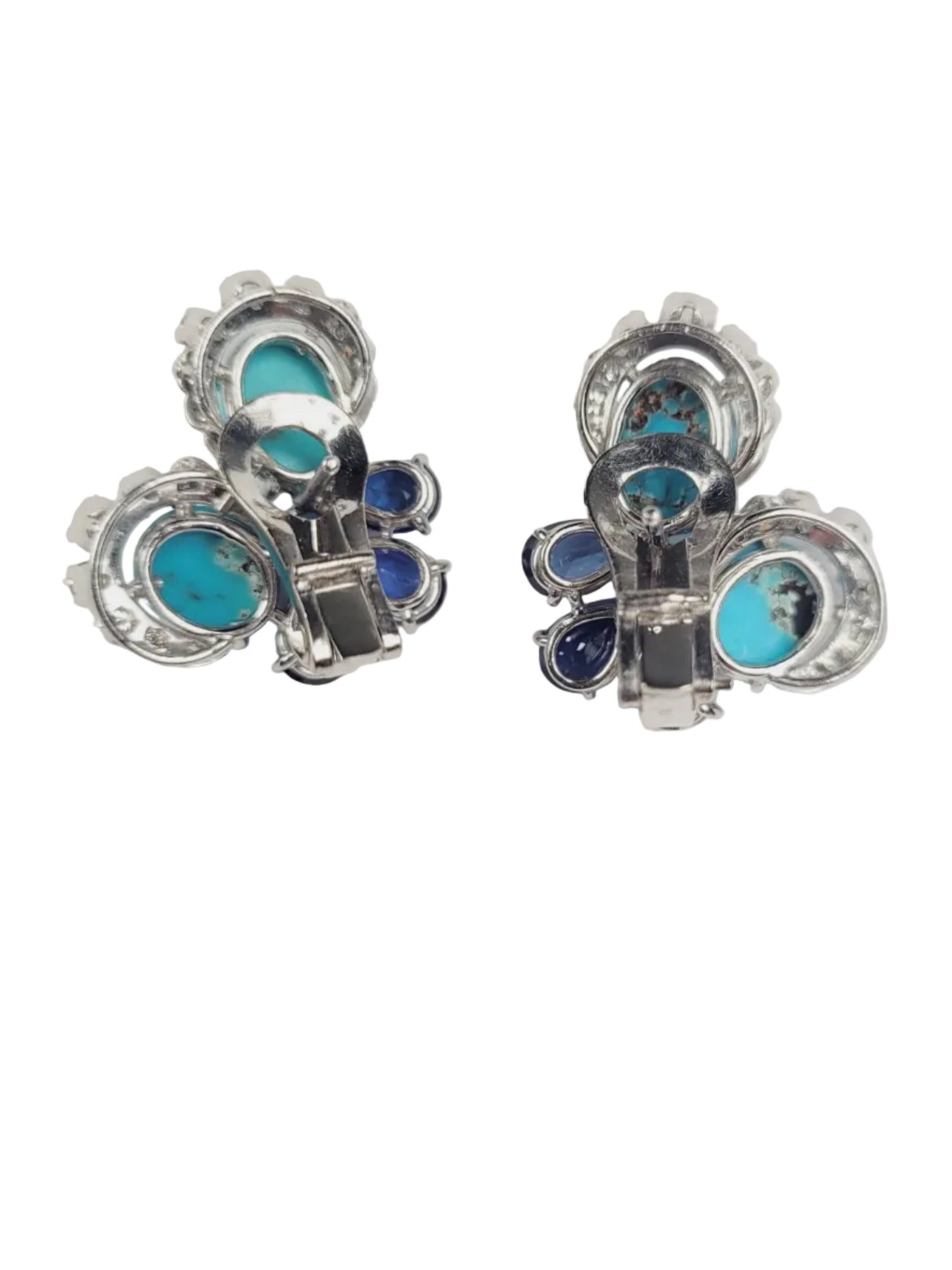 Stylish turquoise, sapphire and diamond earrings sku 9155