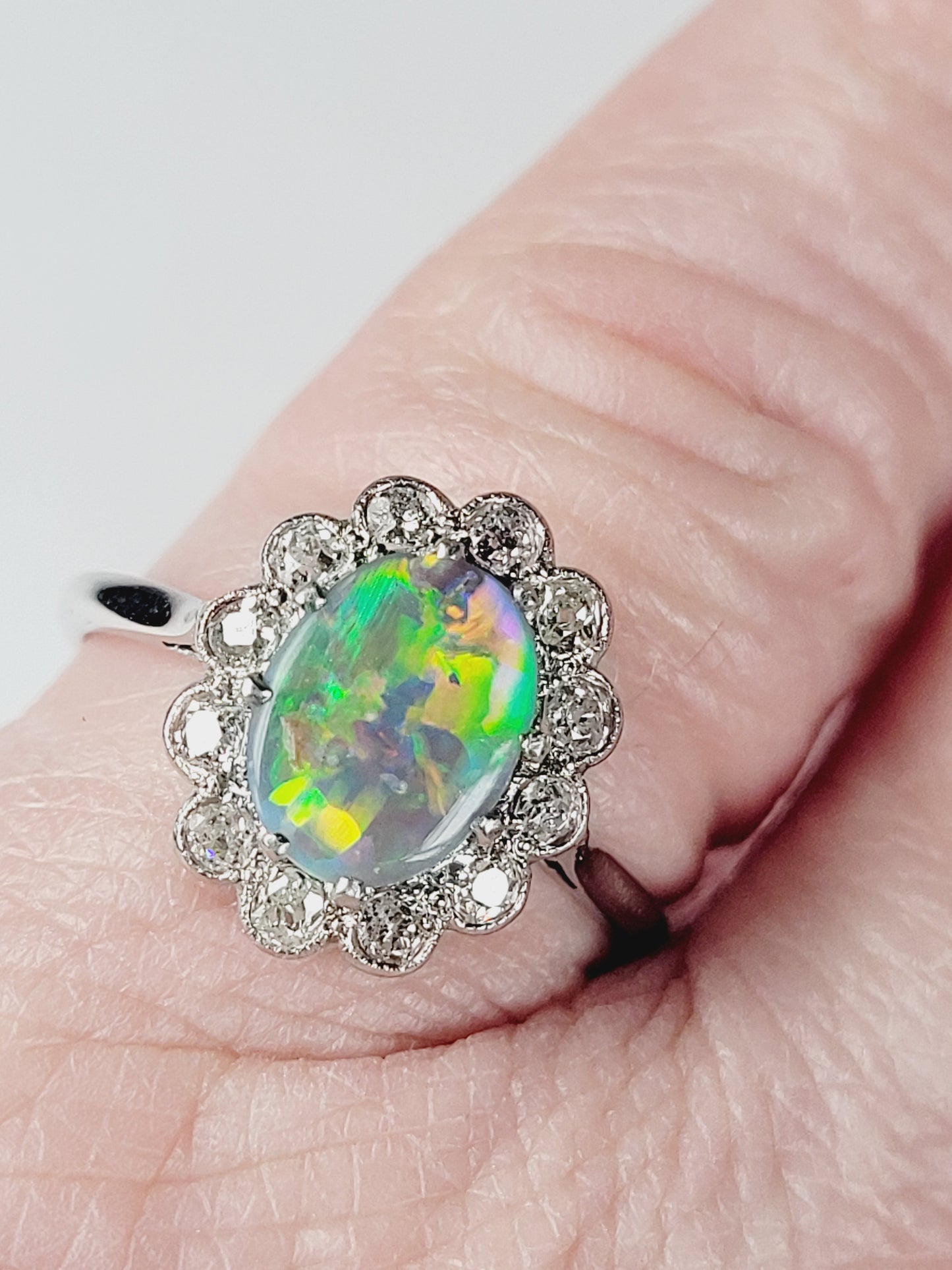 Black opal and diamond cluster ring sku 8768