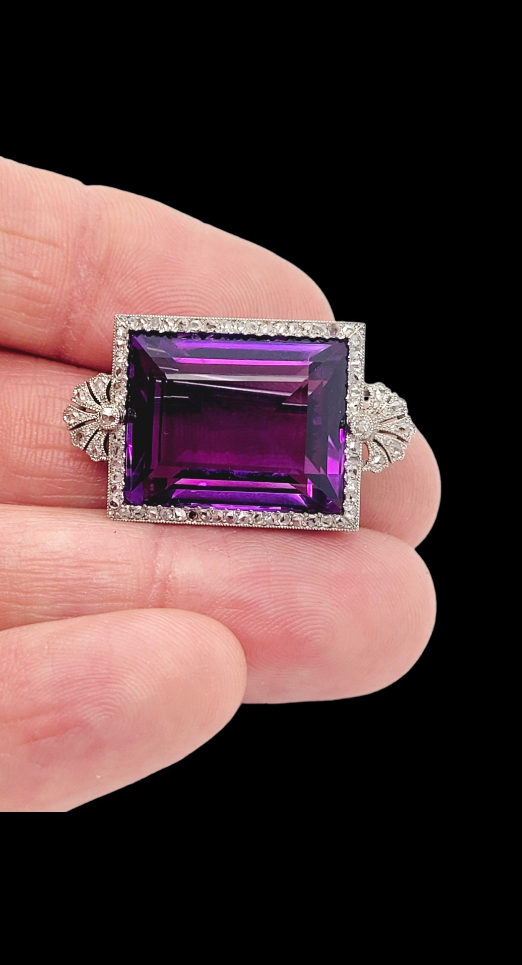 Fine amethyst and diamond belle epoque brooch