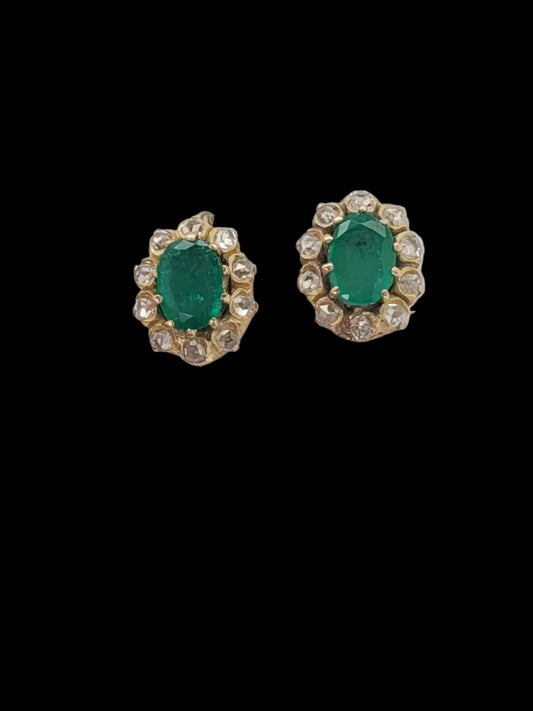 Pair of antique emerald and rose cut diamond earrings sku 8801