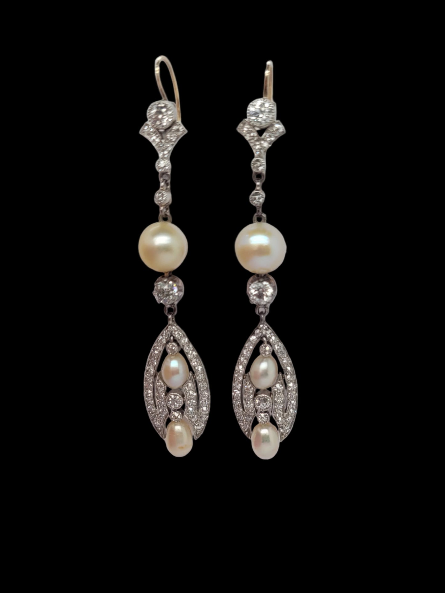 Art deco natural pearl drop earrings sku 8523