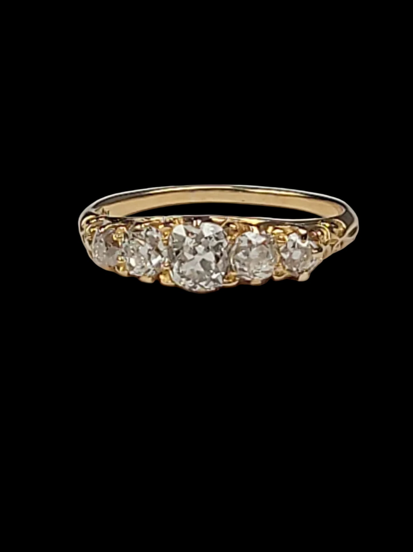 Antique old mine cut diamond five stone ring sku 8977