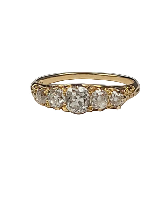 Antique old mine cut diamond five stone ring sku 8977