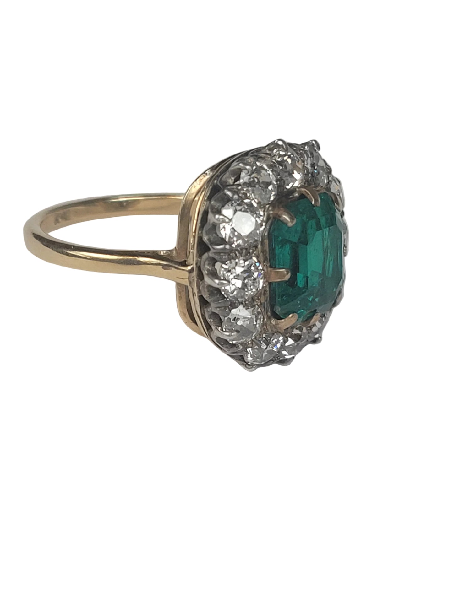 Fine Antique Emerald and diamond cluster ring sku 9138