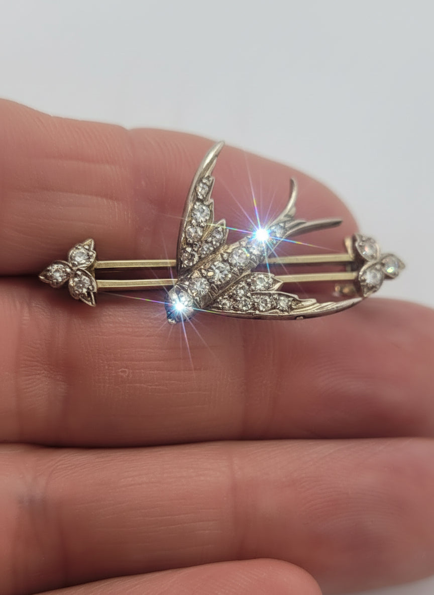 Antique diamond swallow brooch sku 8634
