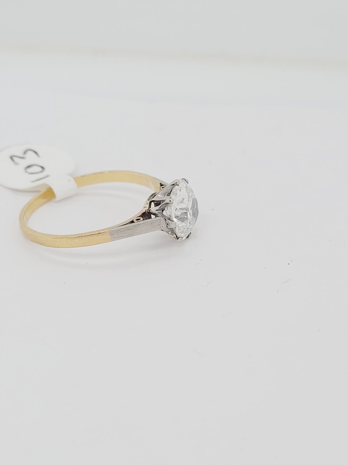 1.46ct old mine cut diamond solitaire engagement ring sku 8735