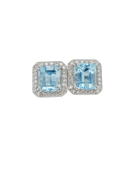 Art deco aquamarine and diamond earrings sku 8851