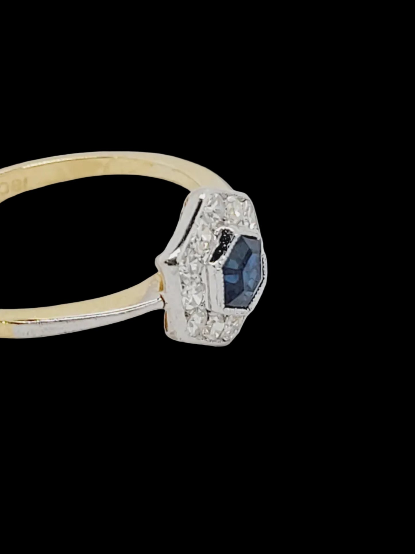 Petite 1920's hexagonal sapphire and diamond cluster ring sku 8822