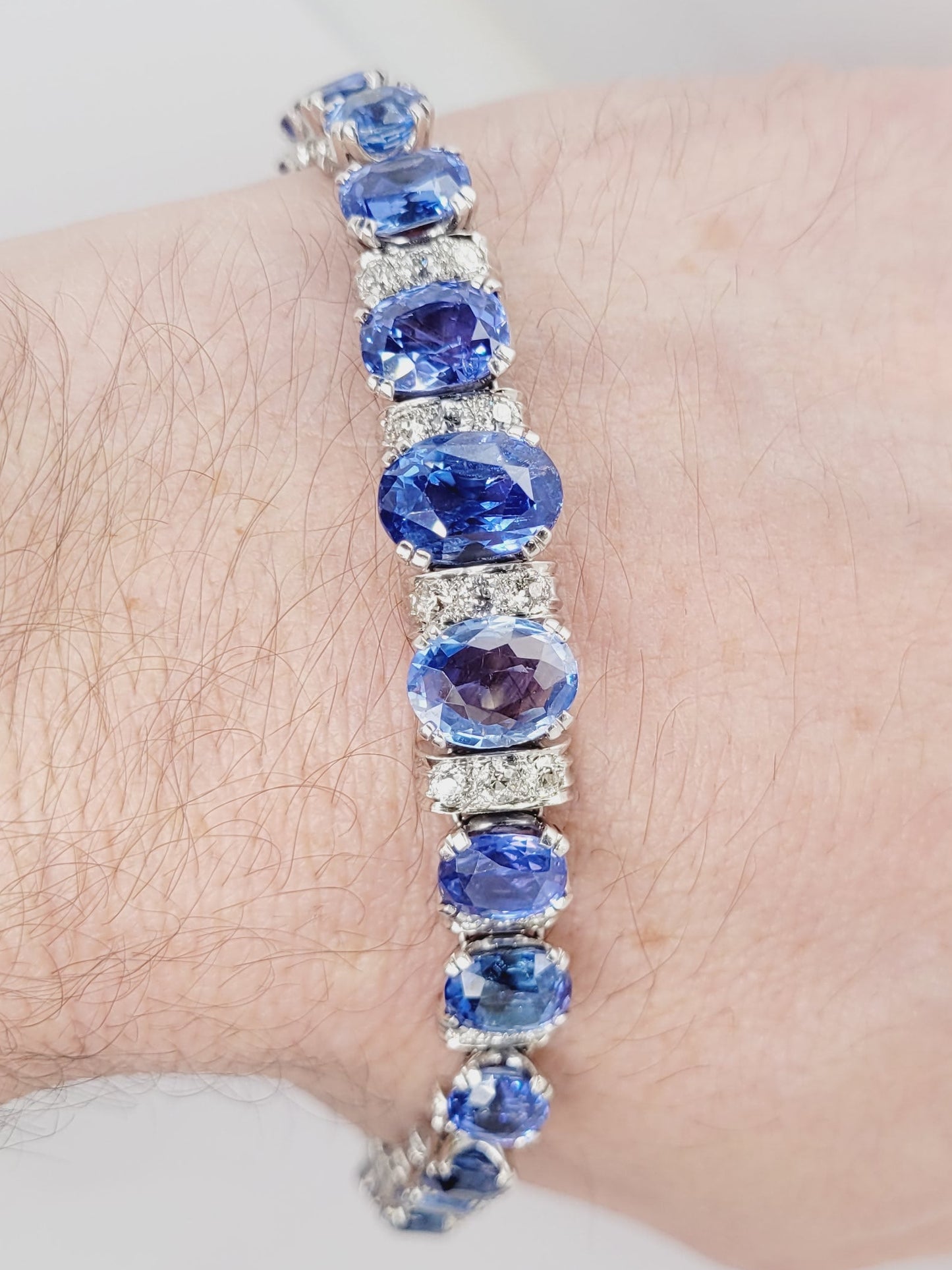 Art deco natural cornflower sapphire and diamond bracelet sku 8998