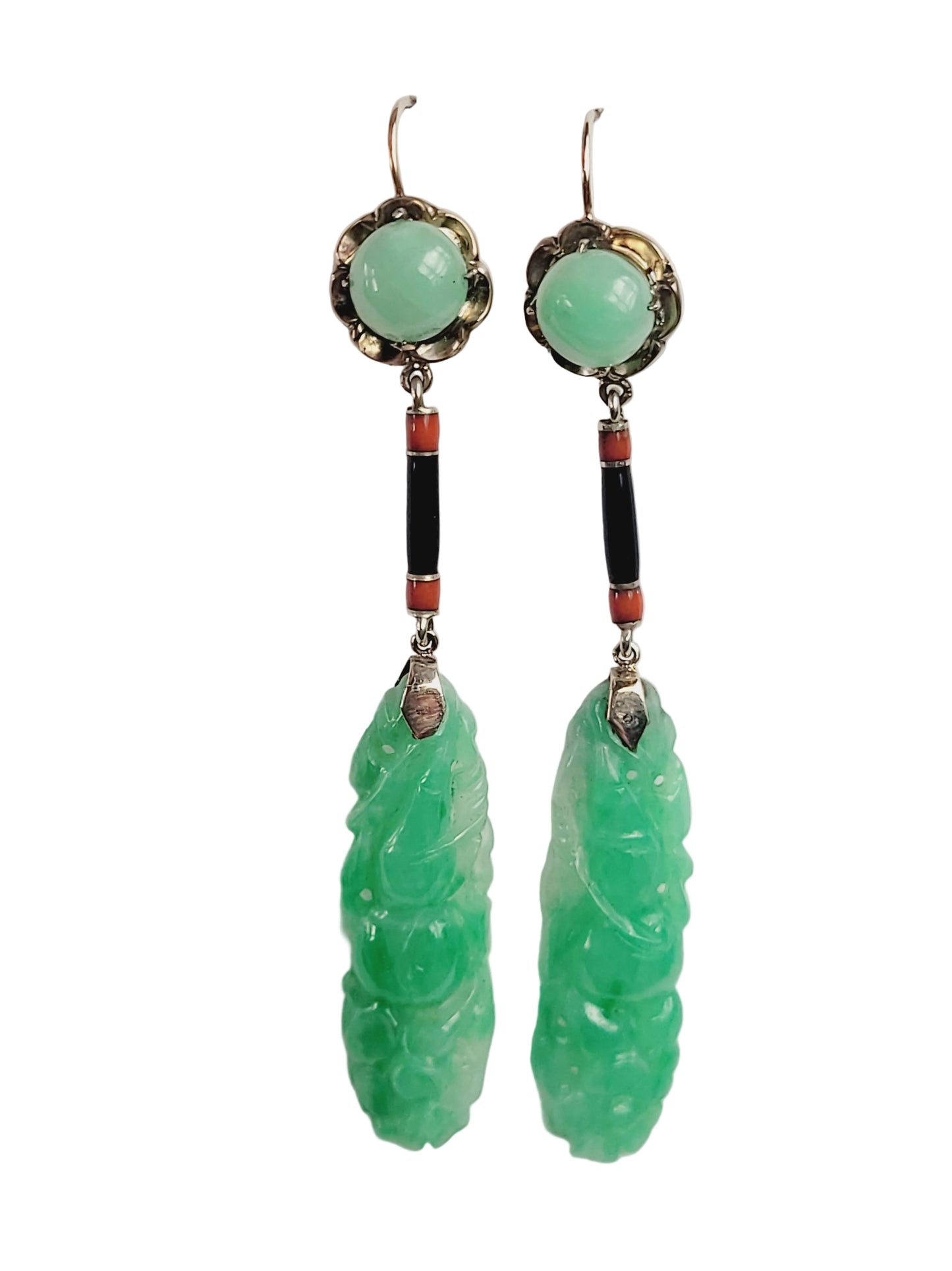 Pair of 1920's Art deco jade with orange and black enamel sku 9181