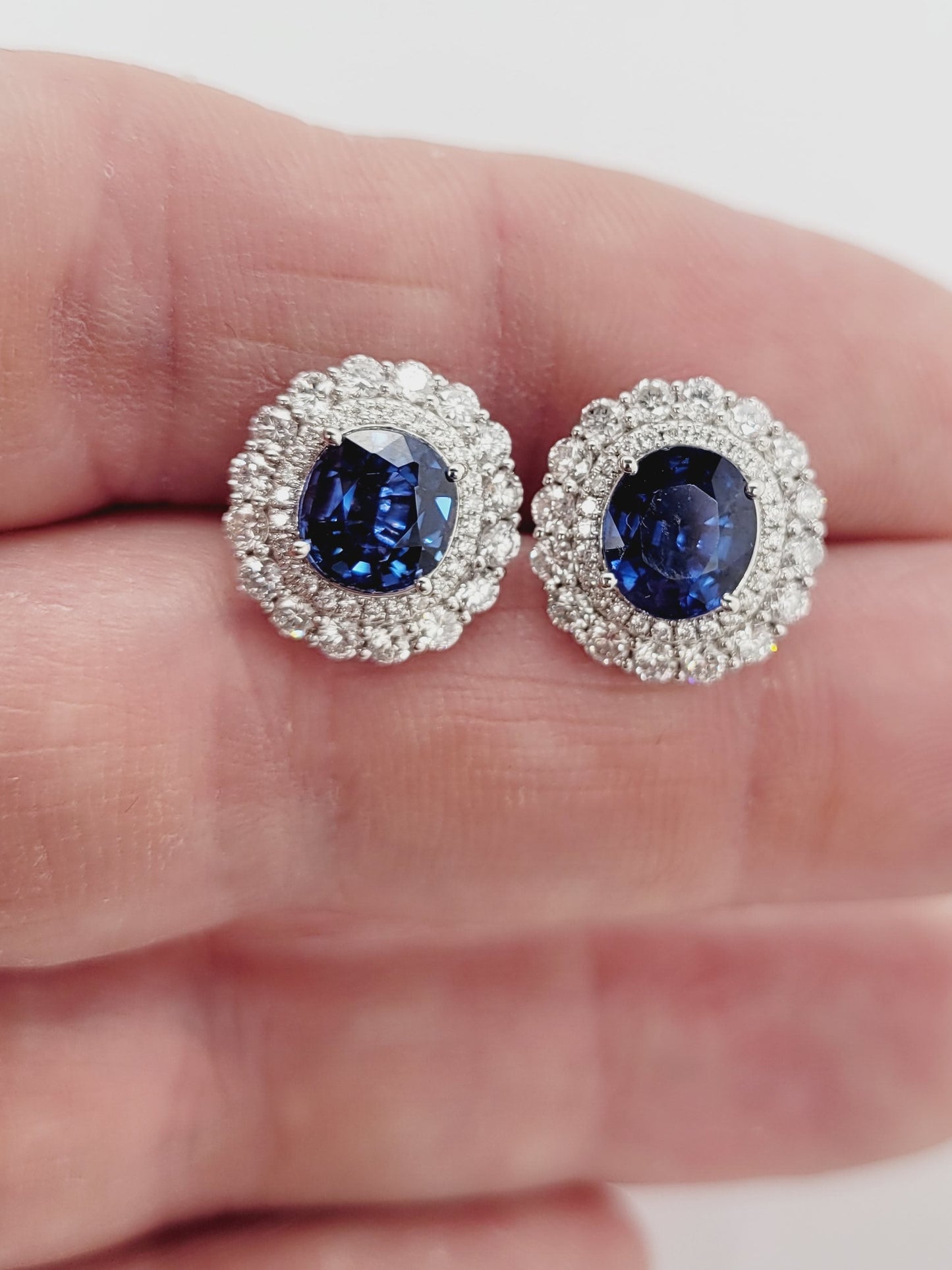 Sapphire and diamond cluster earrings sku 9004