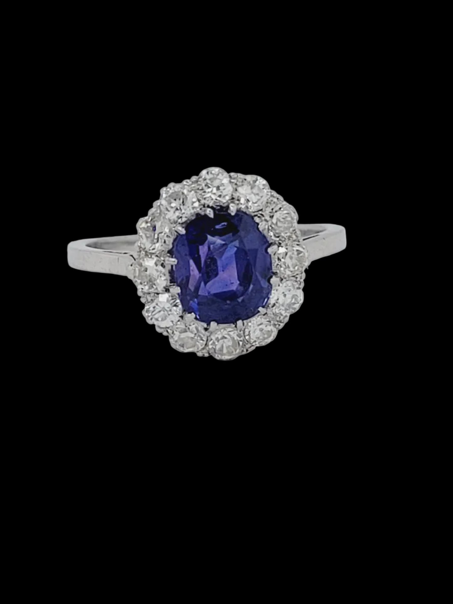 Rare purple sapphire and diamond cluster engagement ring sku 8737