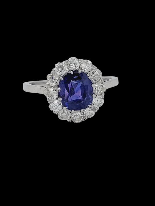 Rare purple sapphire and diamond cluster engagement ring sku 8737