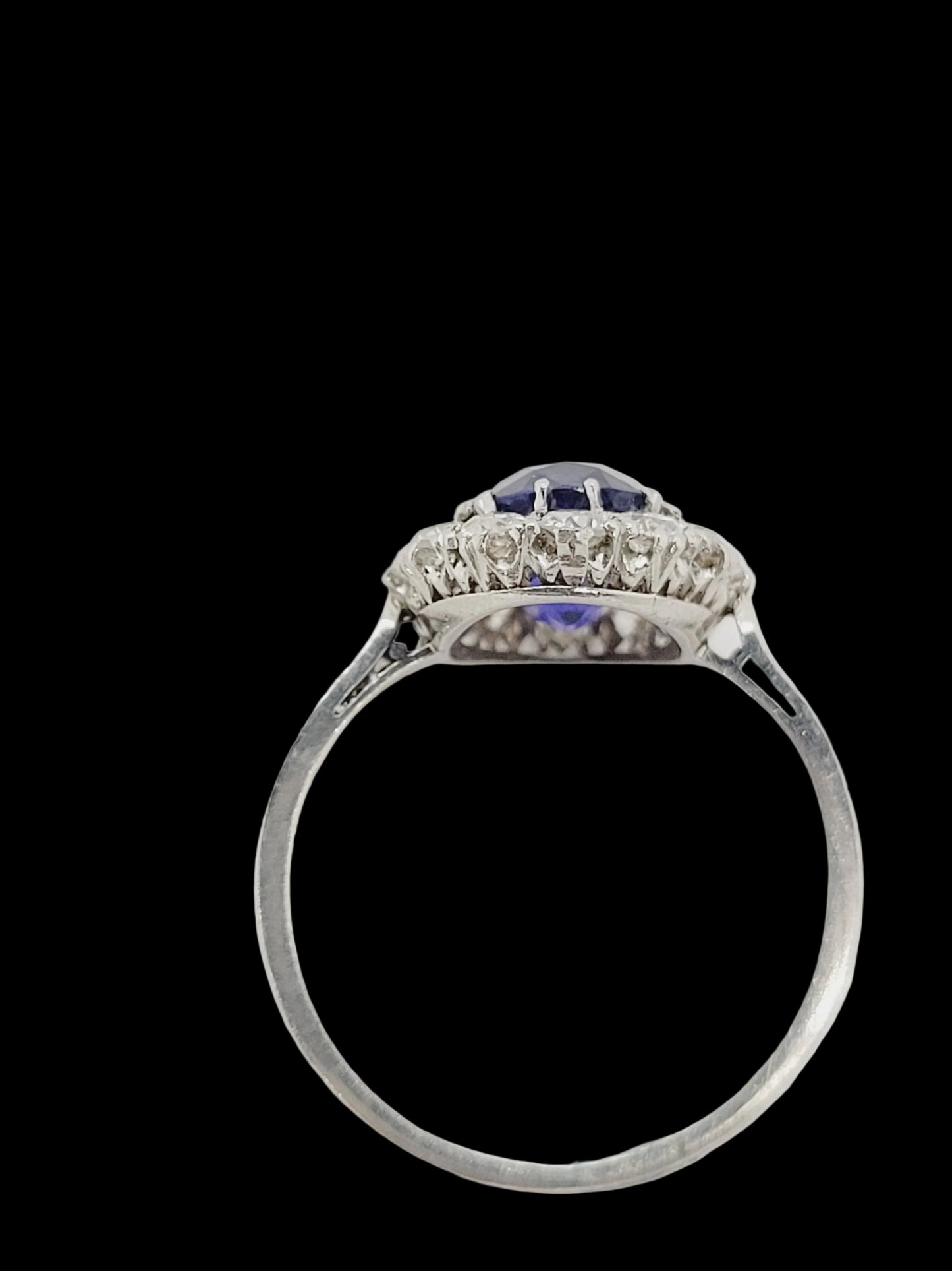 Rare purple sapphire and diamond cluster engagement ring sku 8737
