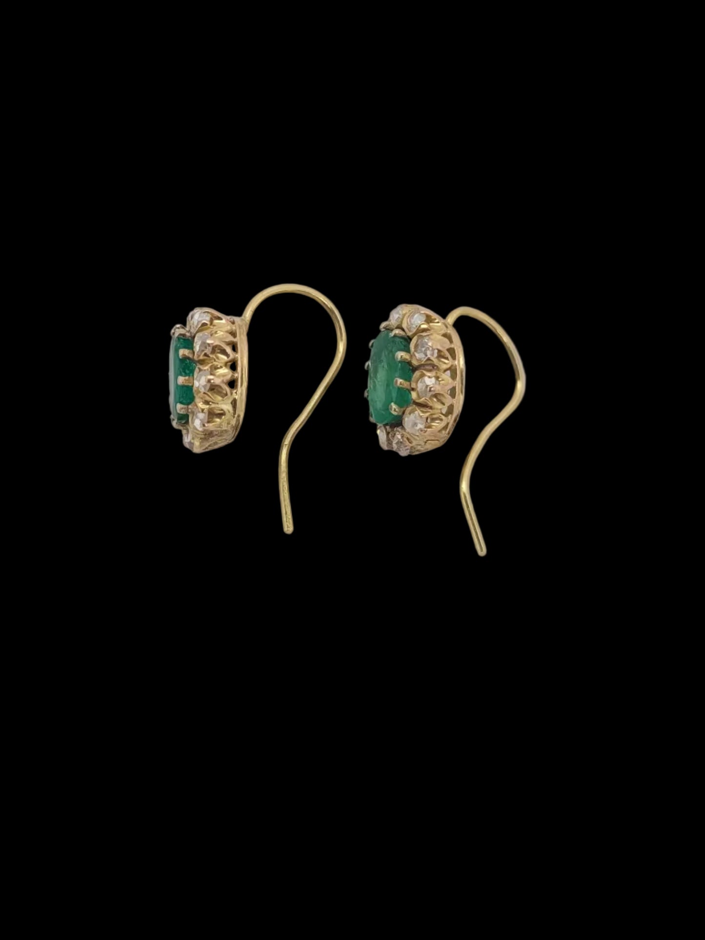 Pair of antique emerald and rose cut diamond earrings sku 8801
