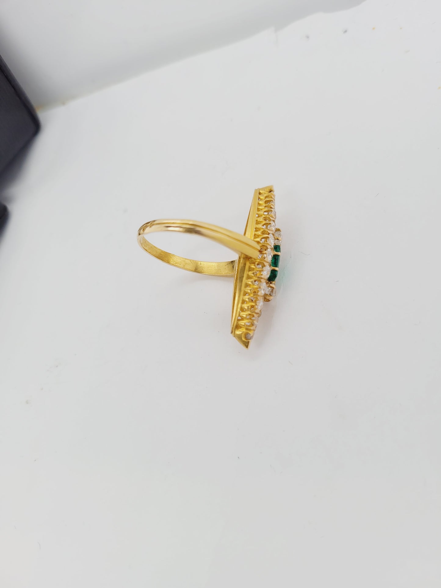 Antique emerald and diamond navette shaped ring
sku 8544