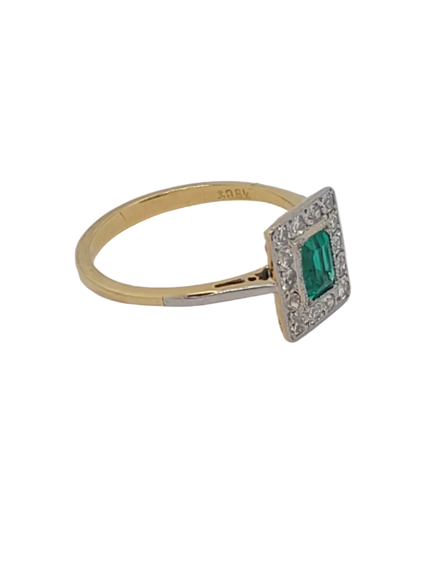 Edwardian emerald and diamond engagement ring sku 9199