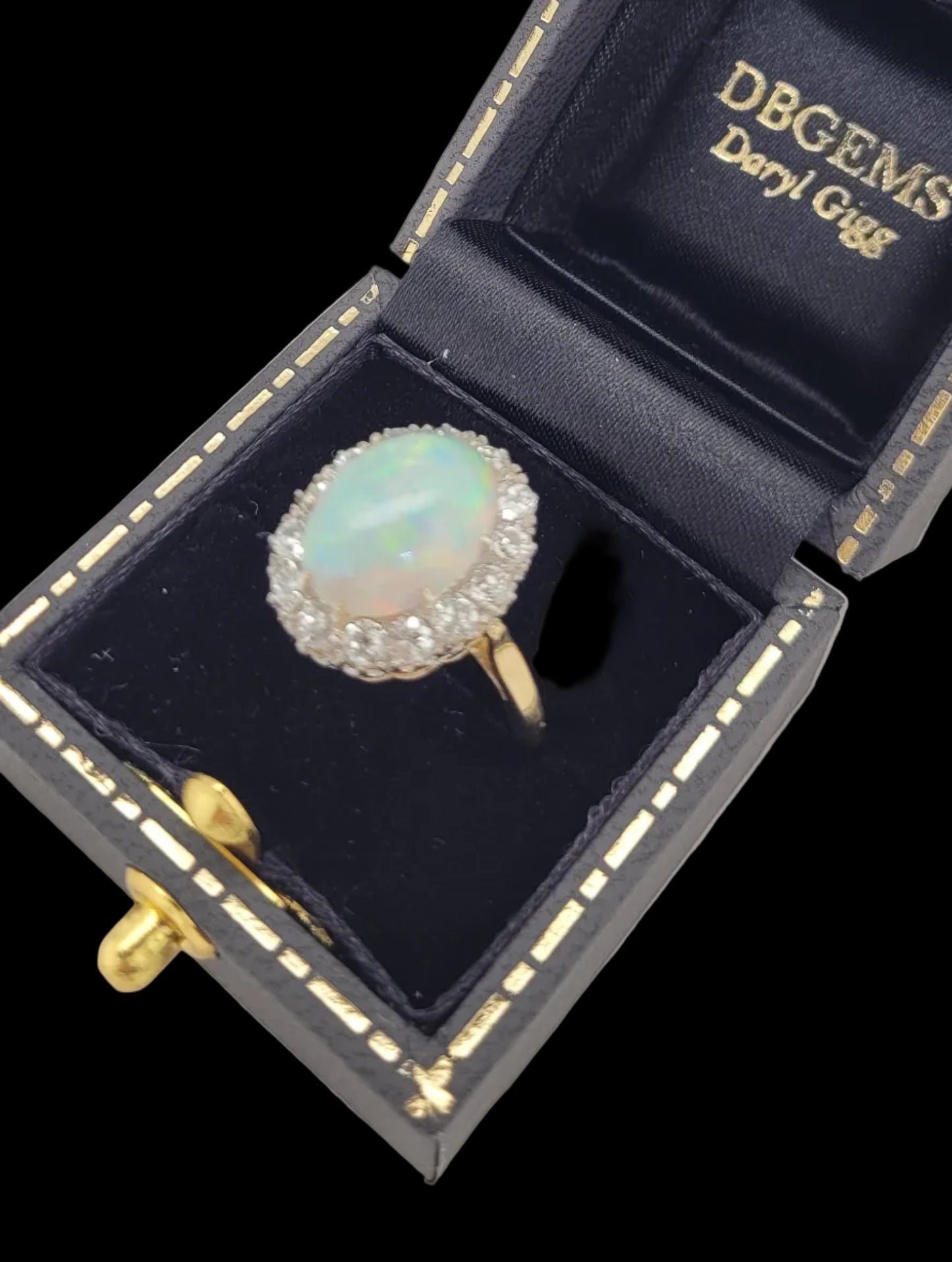 Opal and old cut diamond cluster ring sku 8744