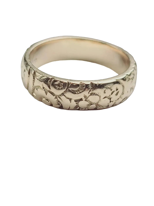 Antique engraved 18ct yellow gold wedding ring sku