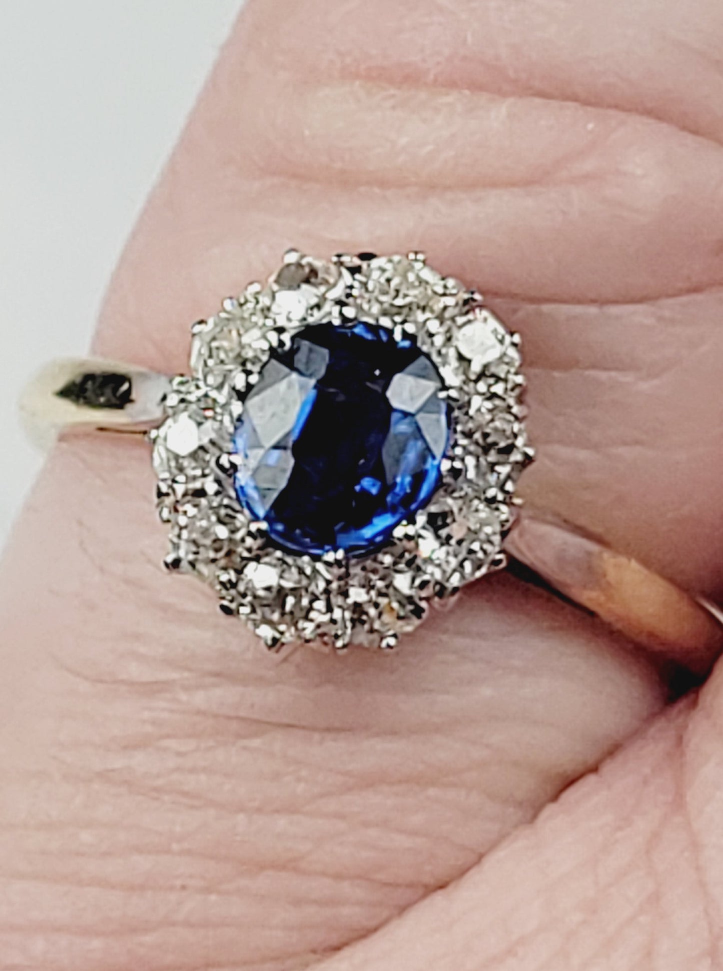 Antique sapphire and diamond cluster engagement ring sku 9083