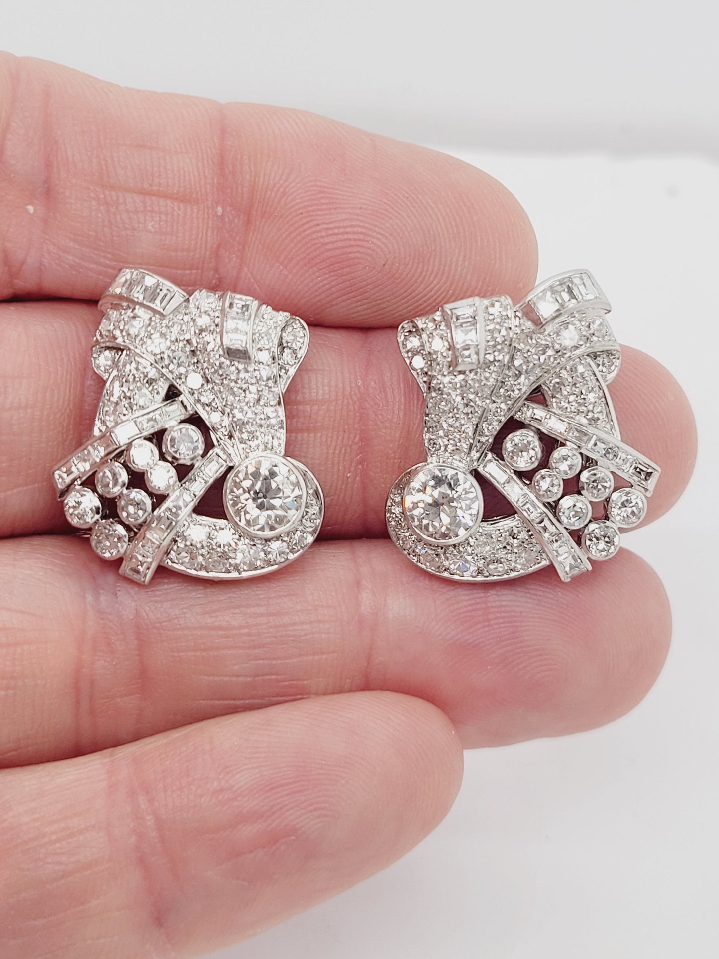 Art deco double clip diamond brooch sku 8676