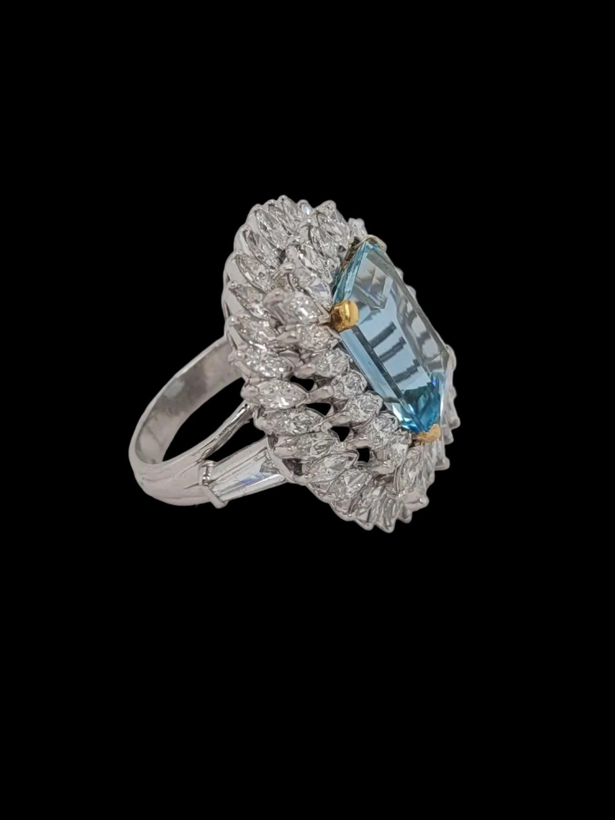Vintage 1960's aquamarine and marquise diamond dress ring sku 8757