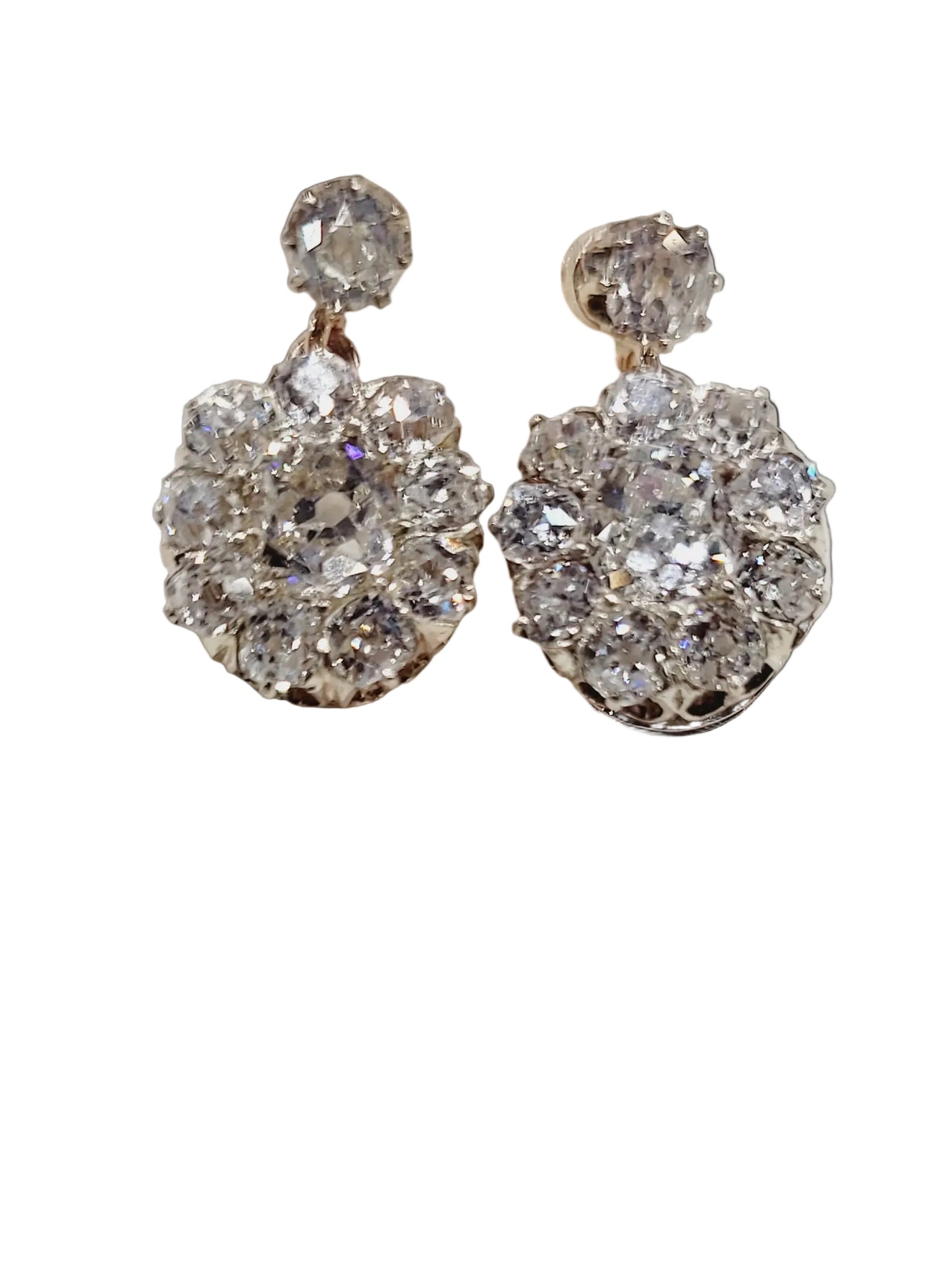 Old mine cut diamond cluster drop earrings sku 8966