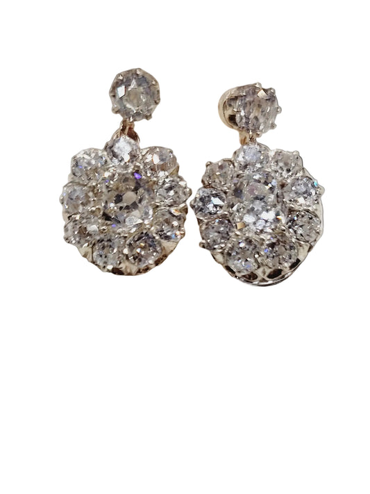 Old mine cut diamond cluster drop earrings sku 8966