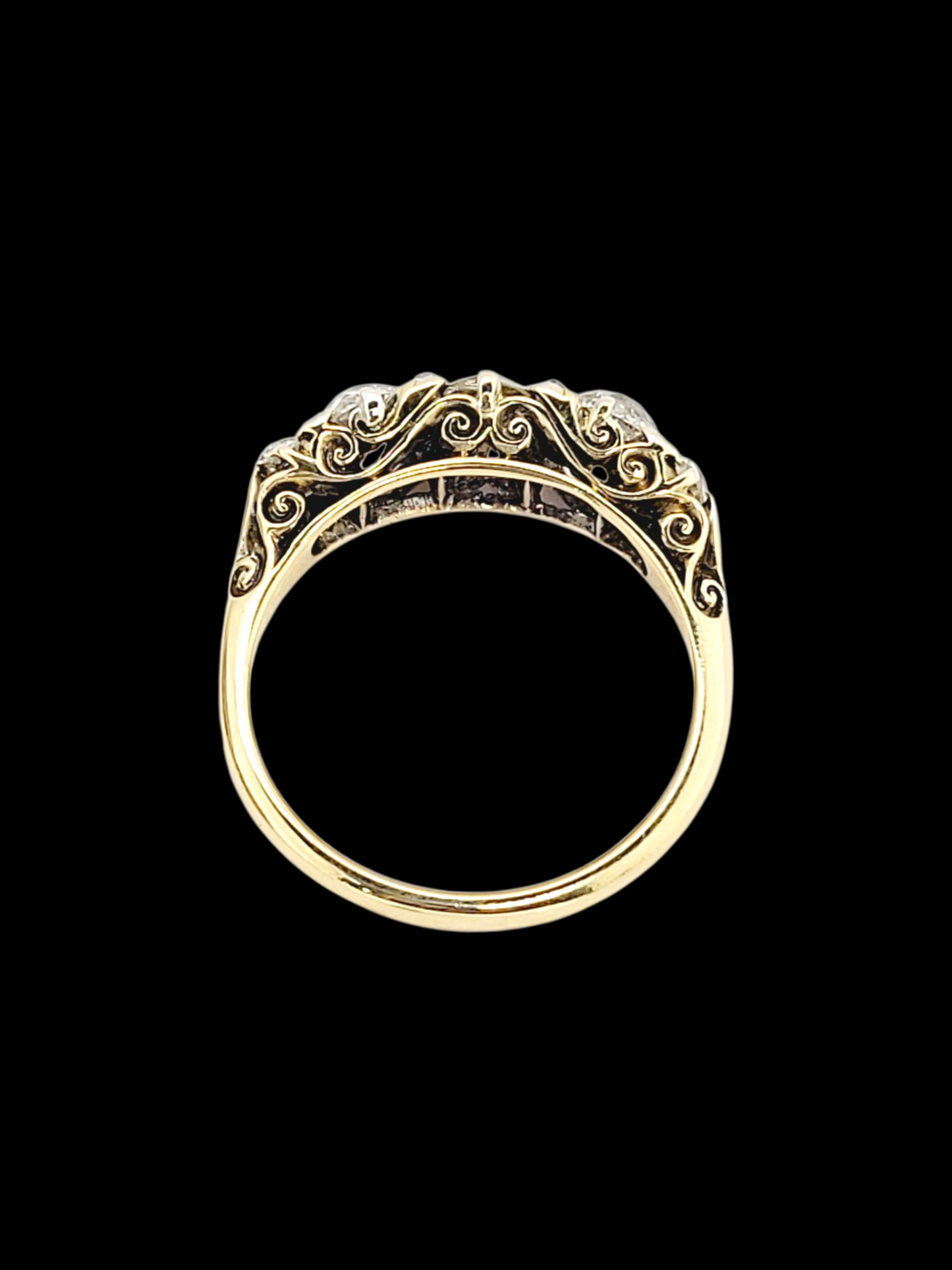 Five stone old cut diamond carved half hoop ring
SKU: 8135