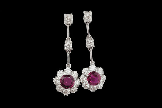 Ruby and diamond cluster drop earrings sku 8712