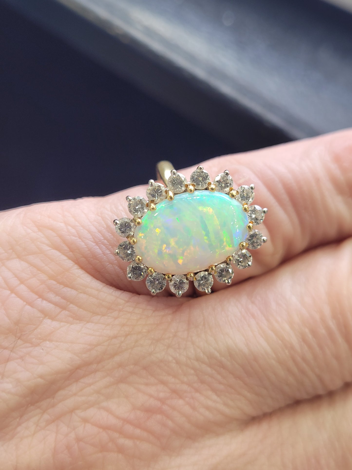 1960's opal and diamond cluster ring sku 8535