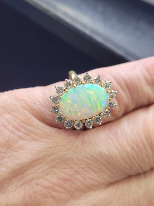 1960's opal and diamond cluster ring sku 8535