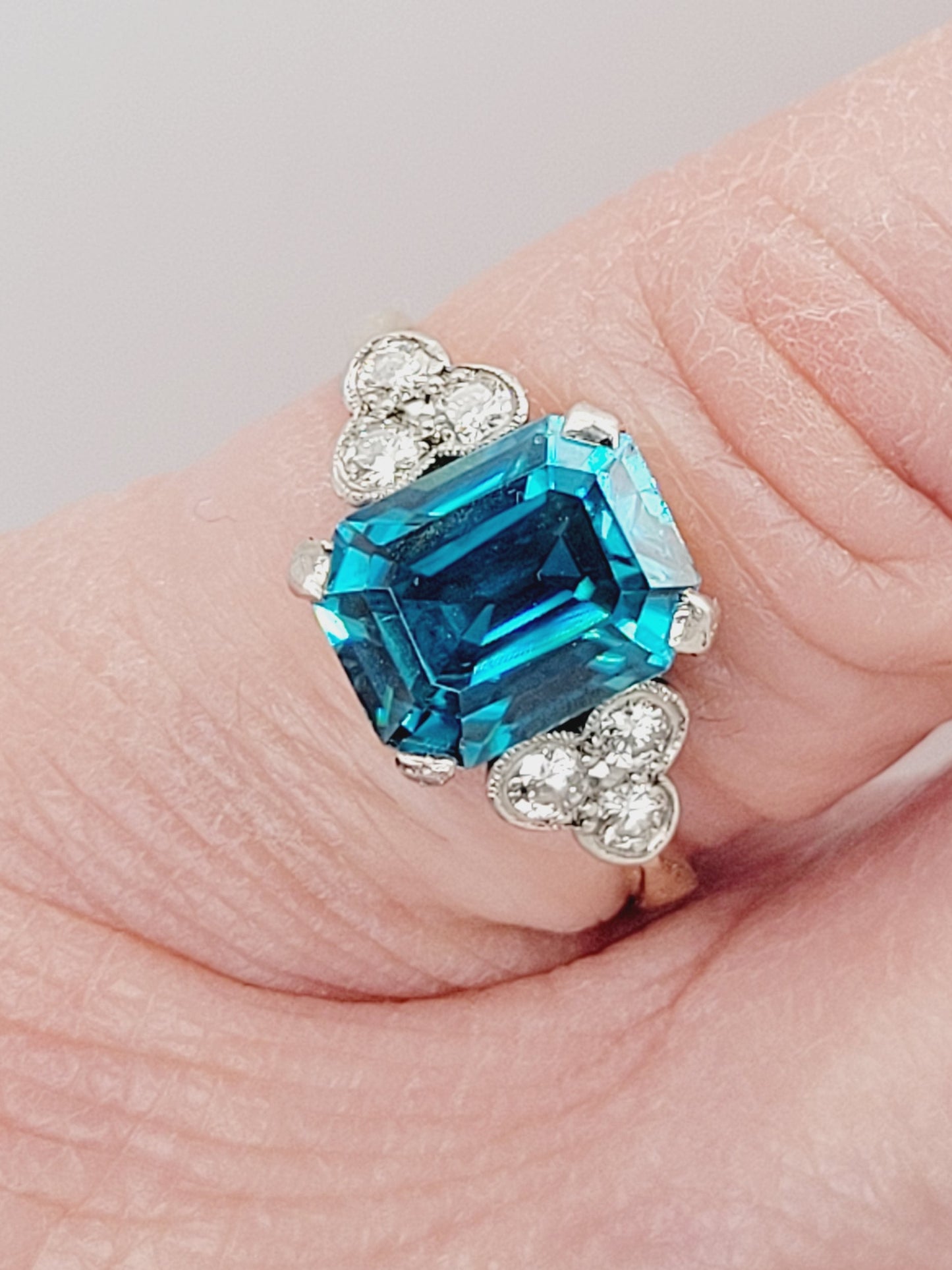 Edwardian electric vibrant blue zircon and diamond dress ring sku 8918