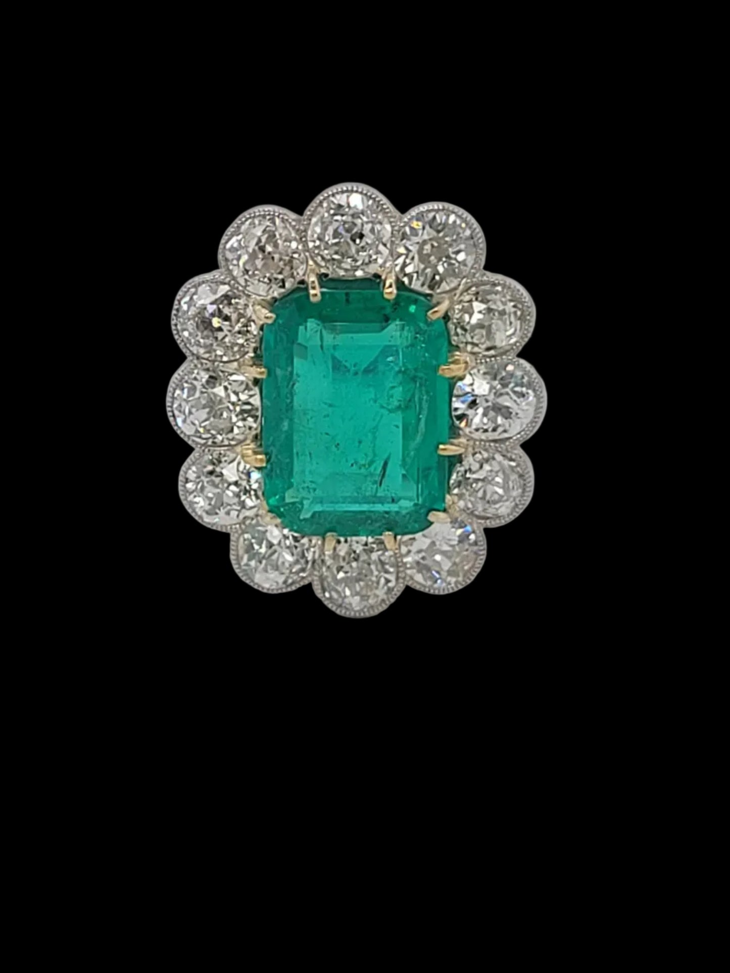 Important Columbian emerald and diamond cluster ring sku 8740