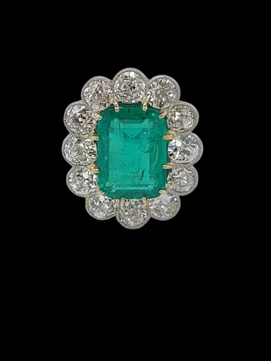 Important Columbian emerald and diamond cluster ring sku 8740