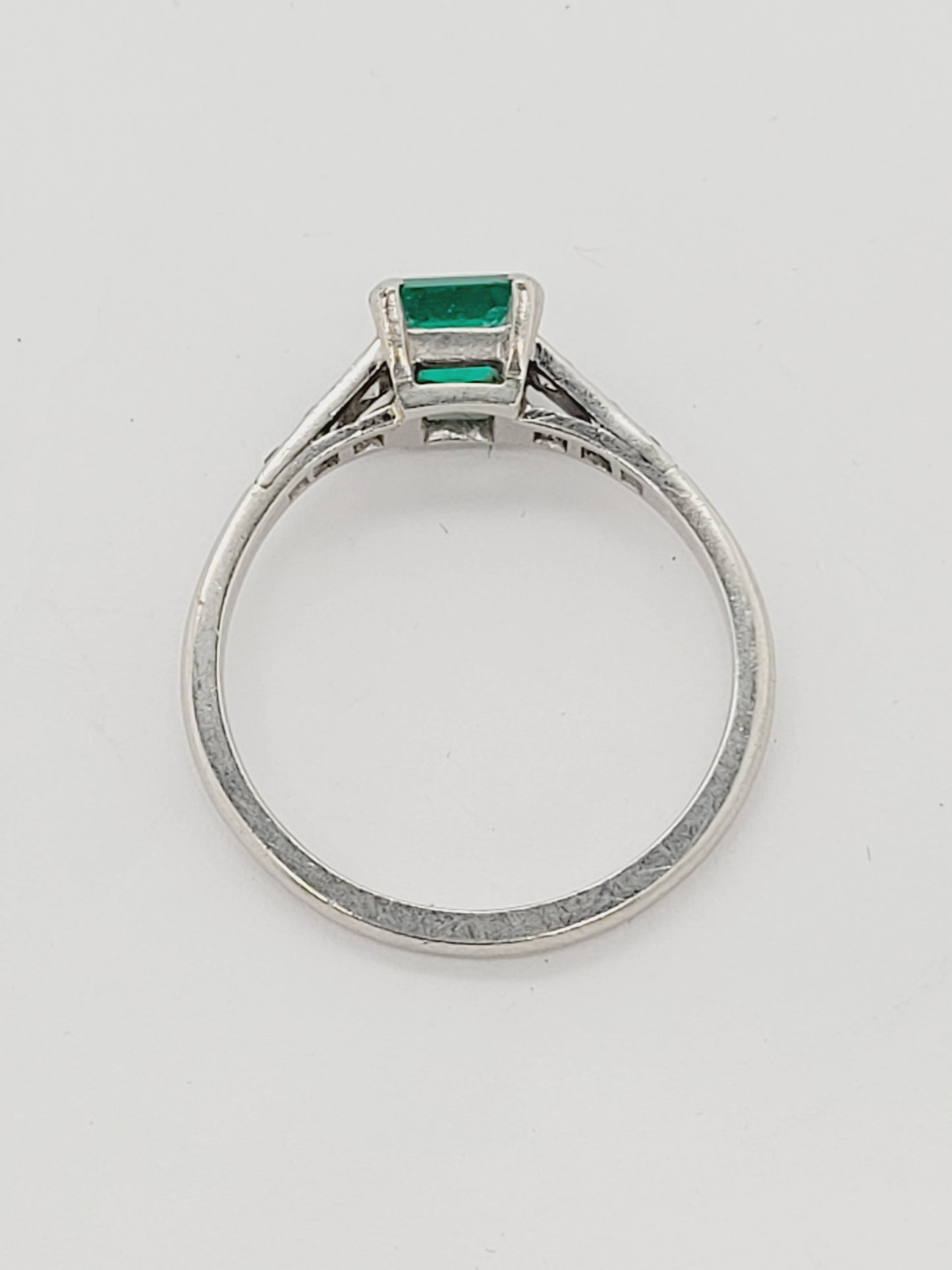 Emerald and diamond art deco ring sku 8811