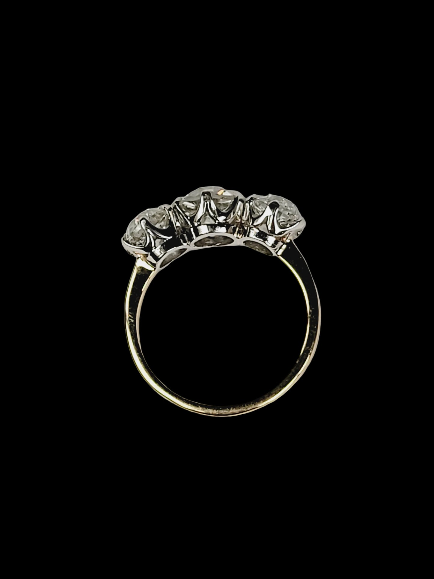 3.5ct old mine cut diamond trilogy engagement ring sku 8719