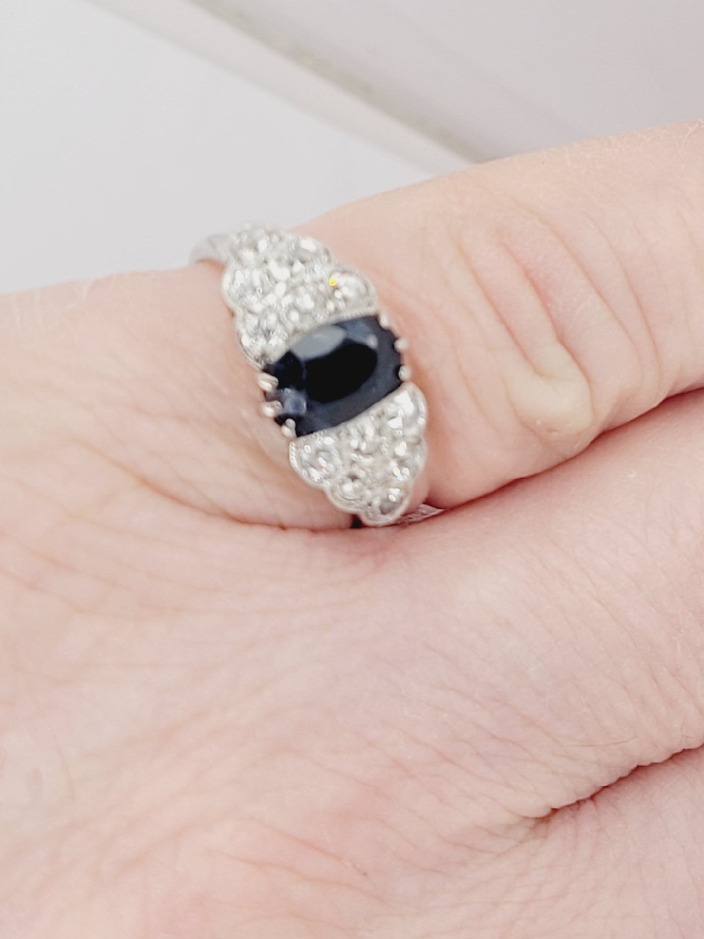 Antique sapphire and diamond engagement ring sku 8682