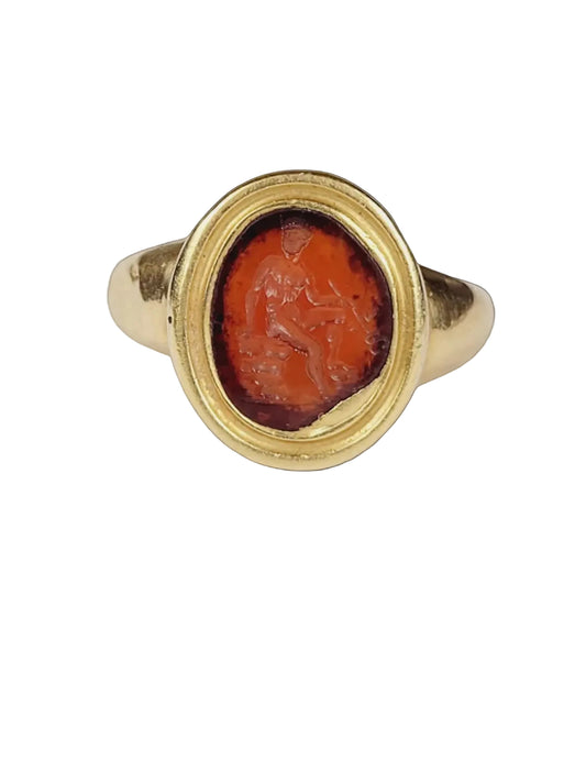 Ancient intaglio of Mercury Roman gold ring sku 8863