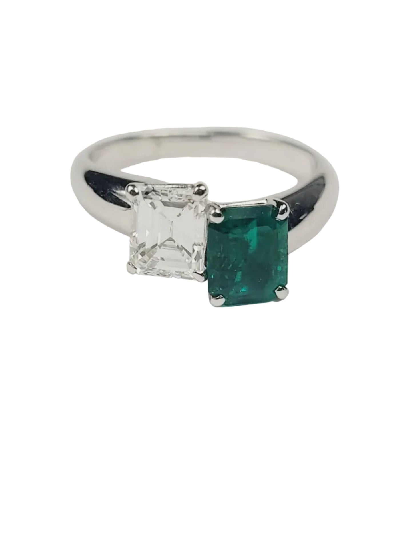 Emerald and diamond toi et moi engagement ring sku 9159