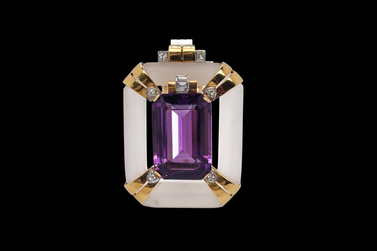 Artdeco amethyst and rock crystal clip brooch sku 8704