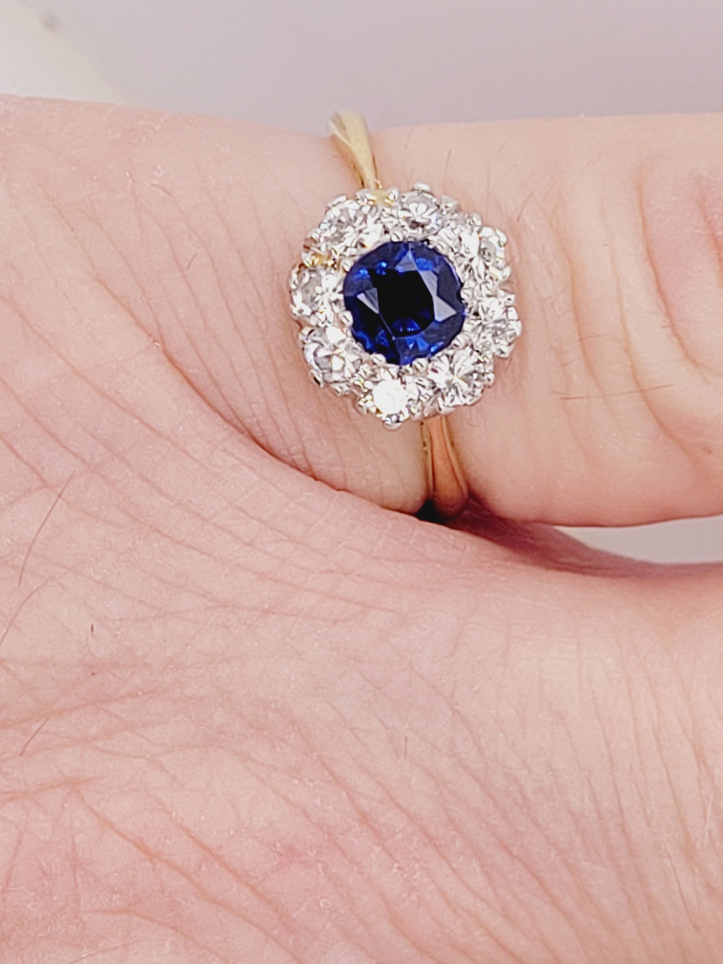 Sapphire and diamond cluster engagement ring sku 8565