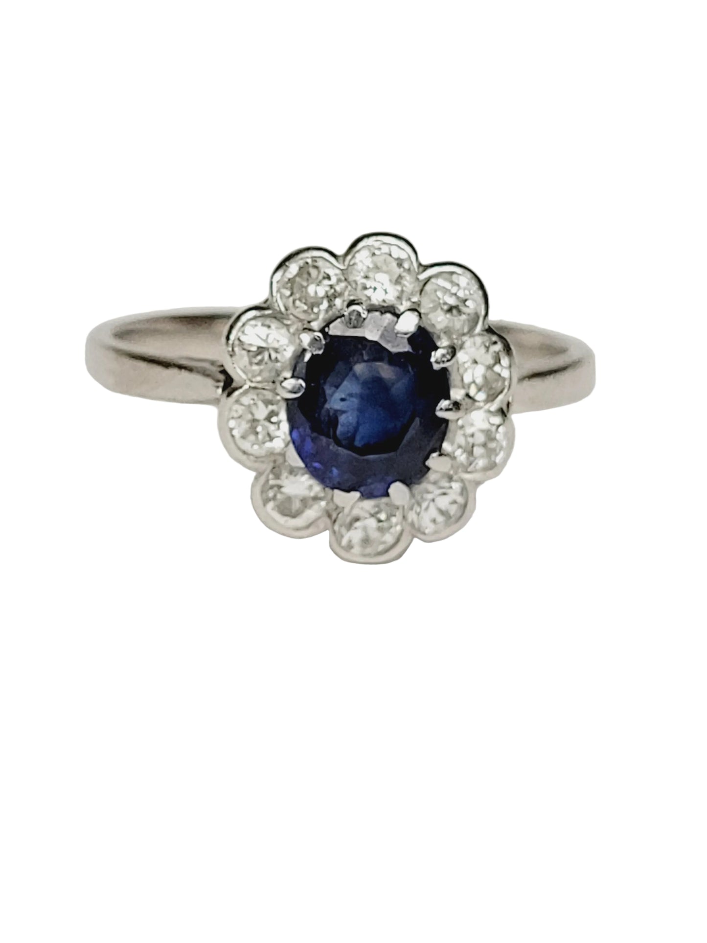 Antique sapphire and diamond cluster engagement ring SKU 9150