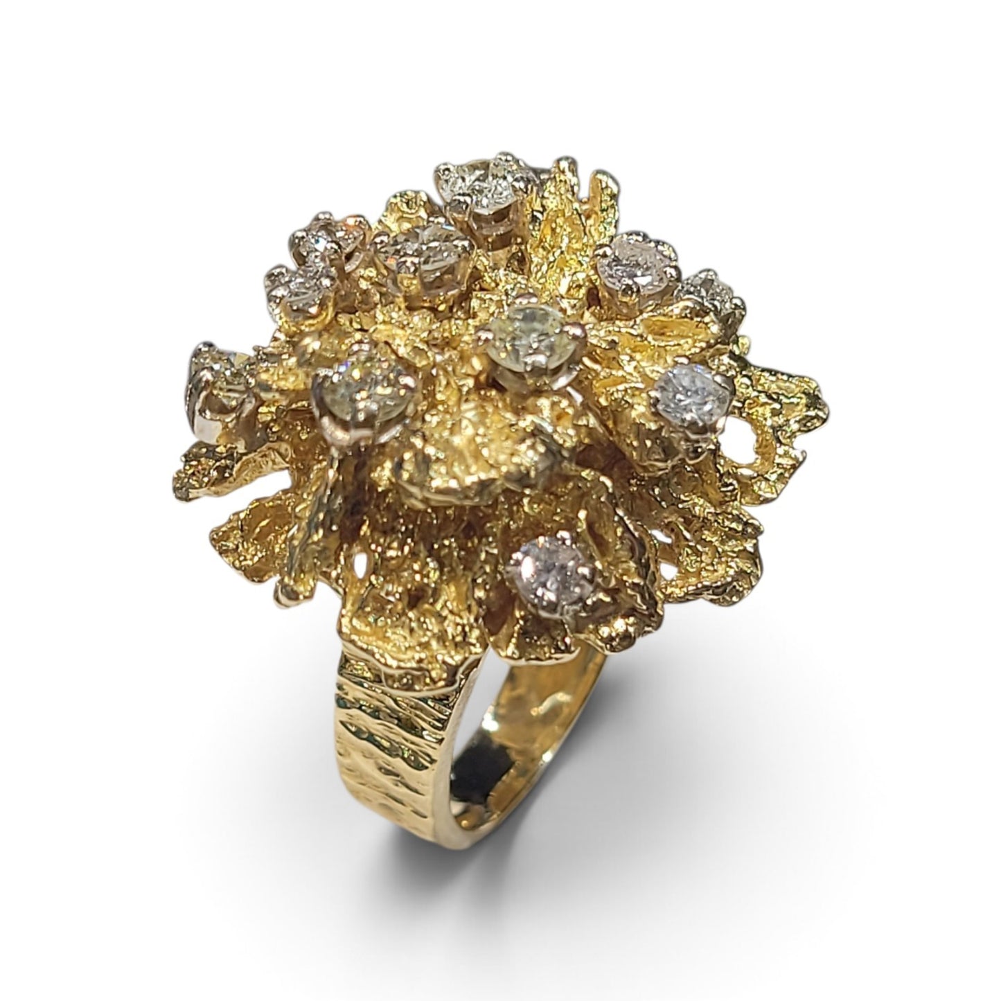 1960's 18ct organic yellow gold and diamond dress ring sku
