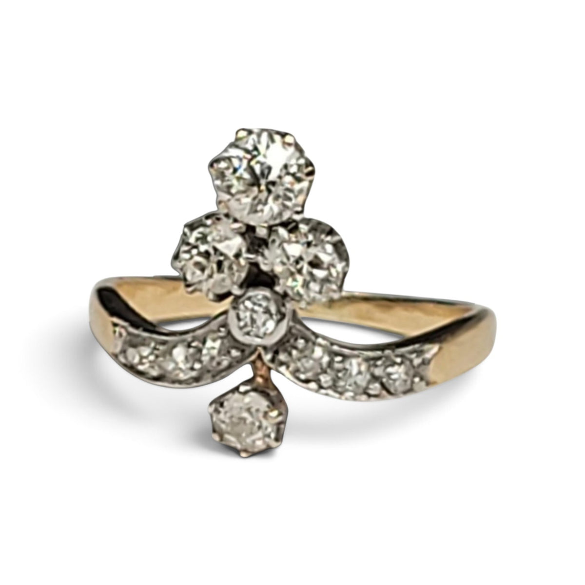 Antique 'Tiara' old mine cut diamond ring sku 9187