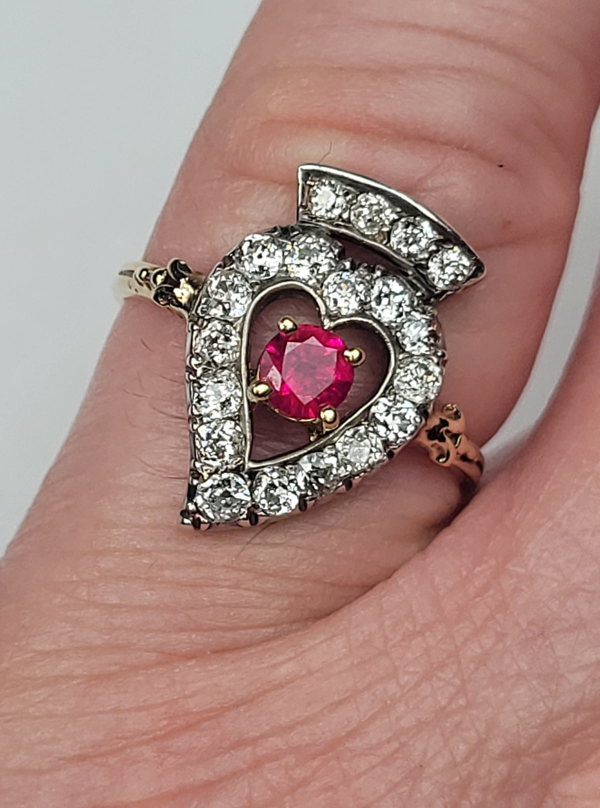 Antique ruby and diamond bleeding heart ring sku 9188