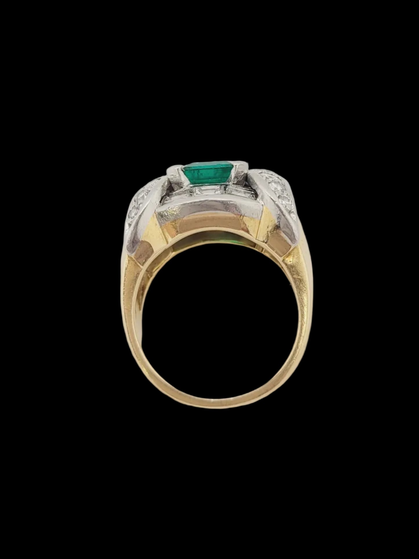 Art deco Columbian emerald and diamond tank ring sku 8742