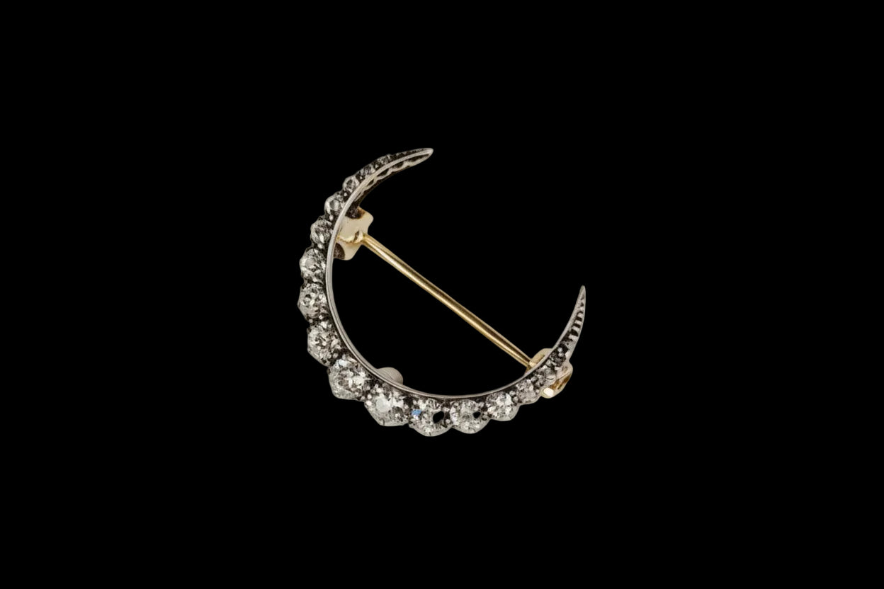 Antique diamond crescent moon brooch sku 8722