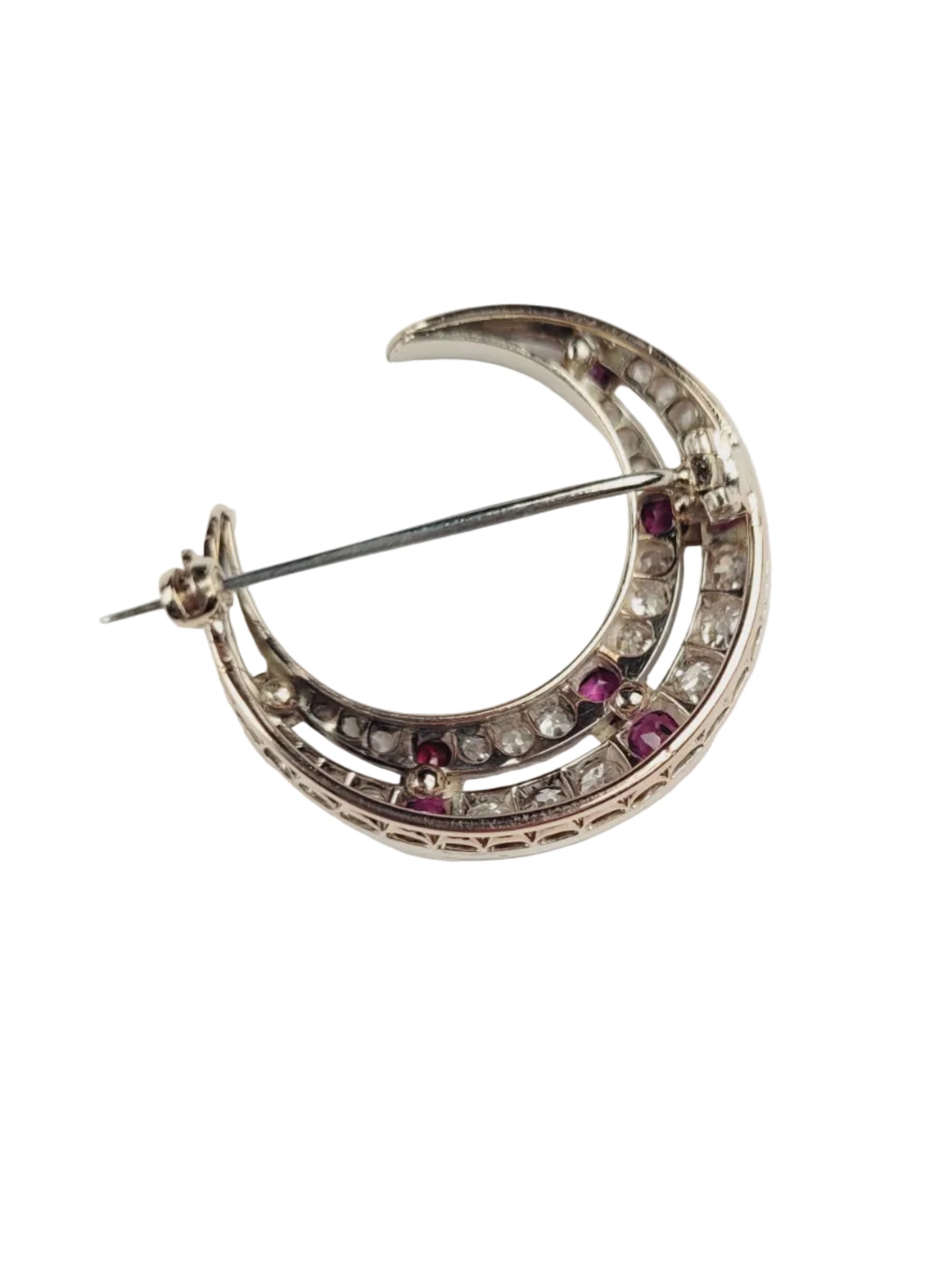 Antique Victorian ruby and diamond crescent brooch sku 9099