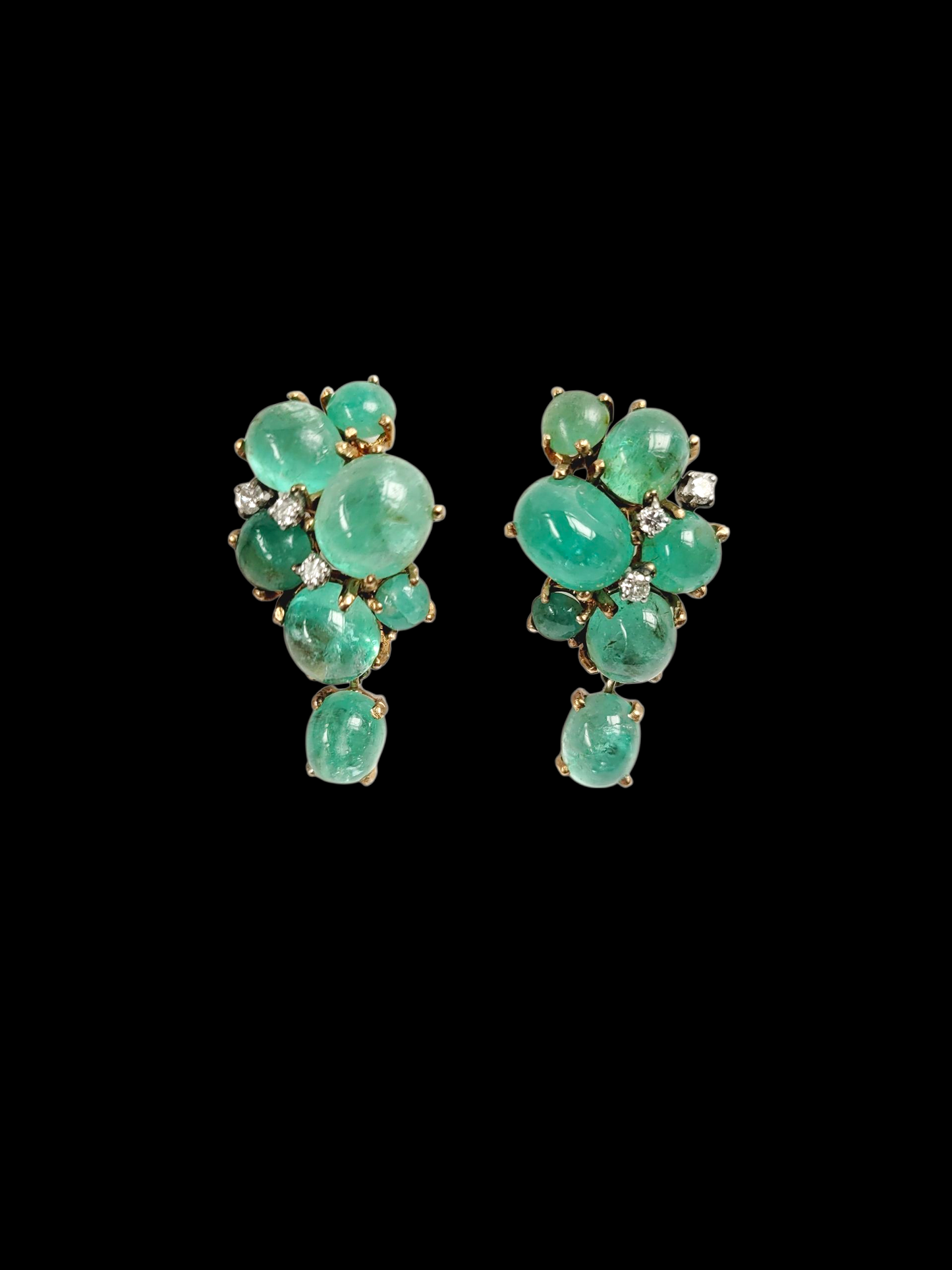 Vintage cabochon emerald and diamond drop earrings sku 8420
